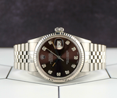Rolex 36mm Datejust Steel Fluted Chocolate Brown Dial Watch 16014